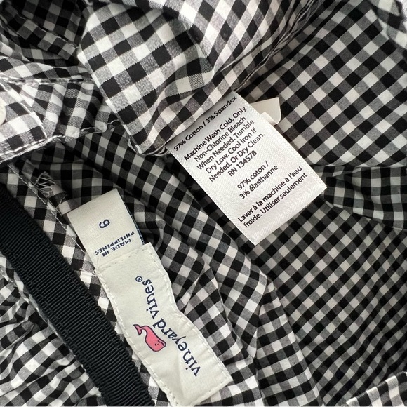 Vineyard Vines Gingham Ruffle Popover Blouse Shirt Top Black Raglan Poplin US 6 - Picture 9 of 10